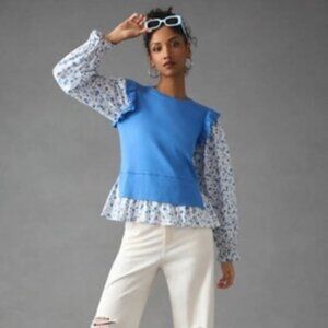 By Anthropologie Flutter-Sleeve Layered Sweater